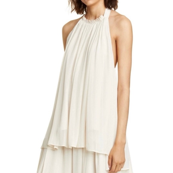 ADEAM BEIGE STRIPED CHIFFON HALTER TOP - Picture 1 of 11
